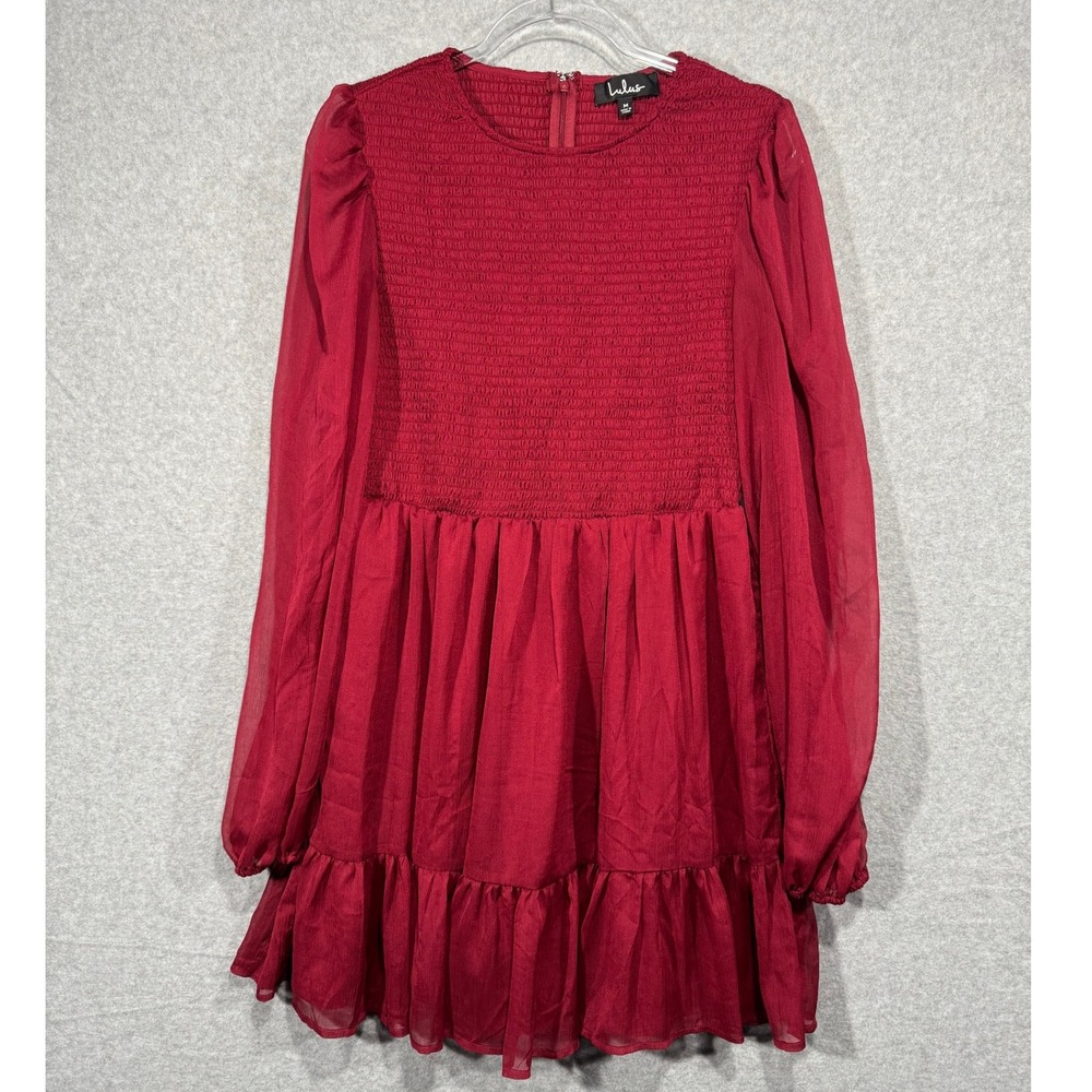 Lulus Smocked Mini Dress Long Sleeve Casual Party Dress Red‎ Size M